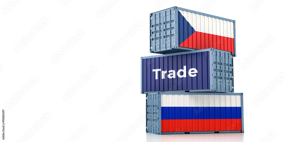 Cargo containers with Russia and Czech Republic national flags. 3D Rendering Cargo containers with Russia and Czech Republic national flags. 3D Rendering