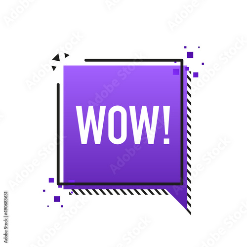 Flat style purple banner with wow sign. Vector illustration