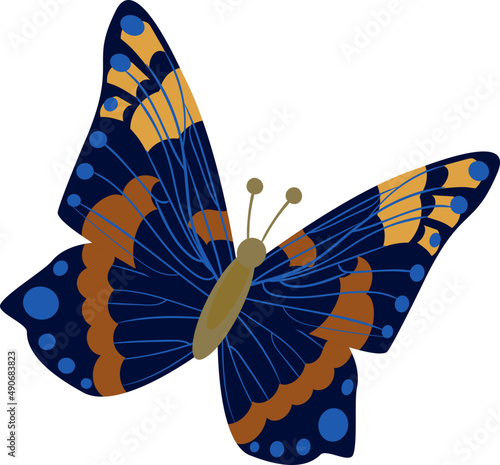 Butterfly Flying Insect with Brightly Coloured Wings and Antennae Illustration