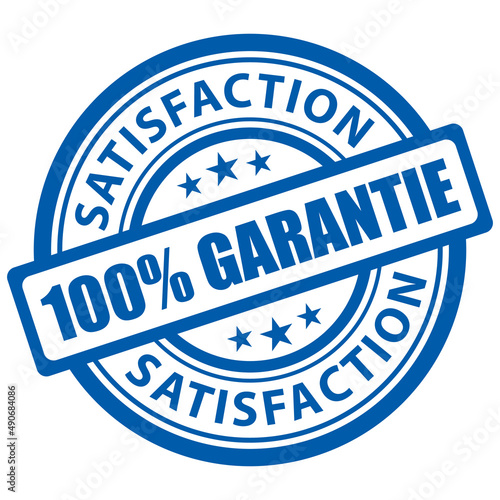 Tampon bleu satisfaction 100% garantie. Icône vectoriel. photo
