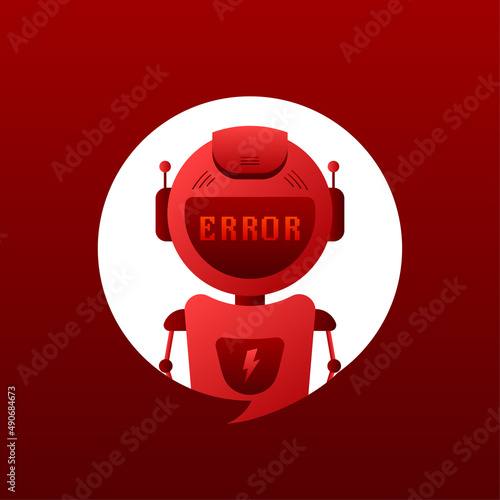Error chatbot glyph icon. Silhouette symbol. Talkbot with error in speech bubble. Error bot. Artificial intelligence