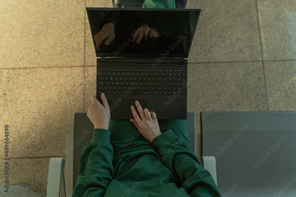 young girl works at the airport
