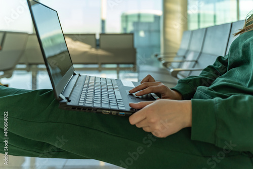 young girl works at the airport