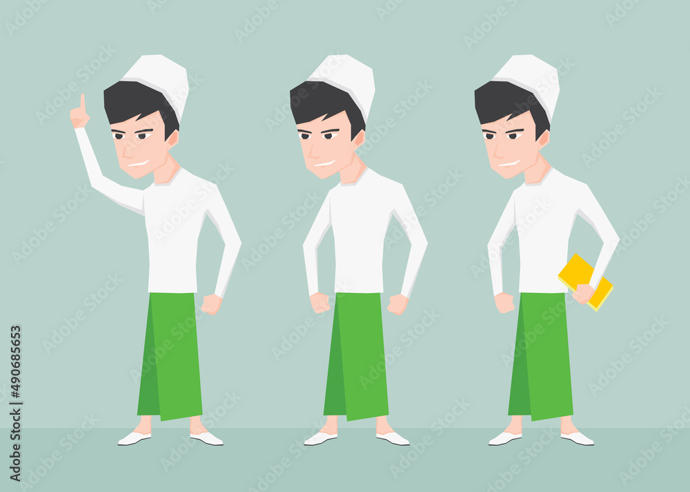 Obraz premium An illustration of a Moslem boy with some pose
