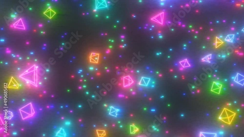 Retro 80s Rainbow Color Television Wireframe Pyramids Glitchy Space - 4K Seamless VJ Loop Motion Background Animation