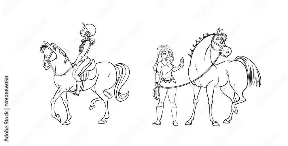 Cartoon style horse character. Use it for children color book creation design. Cartoon style horse character. Use it for children color book creation design.