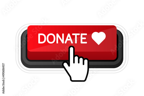 Donate heart red button in flat style. Vector flat illustration