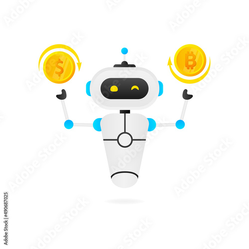Flat bot banner. Financial investment trade. Artificial intelligence. Mobile stock trading concept