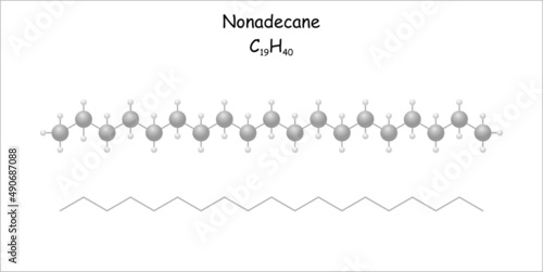 Stylized molecule model/structural formula of nonadecane. 