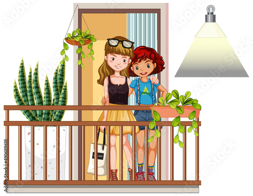 Couple girls standing on the balcony