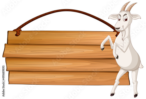 Isolated wooden banner with goat