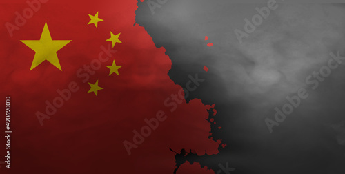China collapsing. The national bankruptcy concept is the 
chinese flag illustration. china flag.