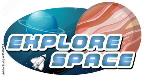 Explore Space word logo design with planet