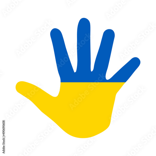No a la guerra. Silueta de mano en color azul y amarillo. Bandera de Ucrania