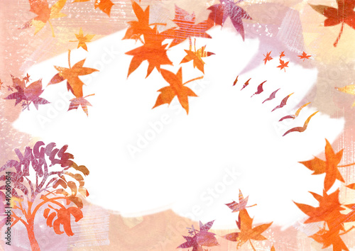 Watercolor provence Background. Autumn Backdrop. Falling leaves and trees