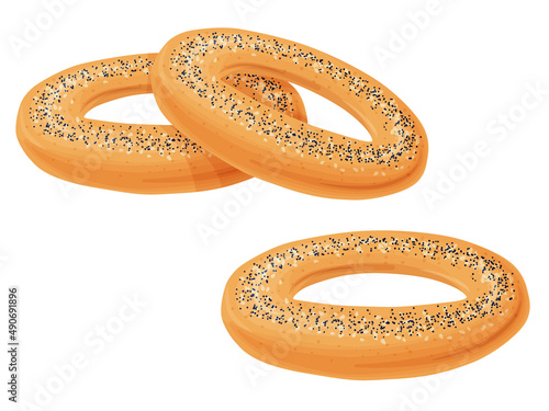 Bagel toast. Russian bakery product in cartoon style. Fresh healthy food.