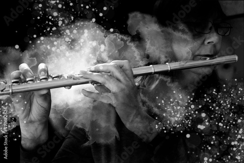 Music graphic with flute in vector quality.