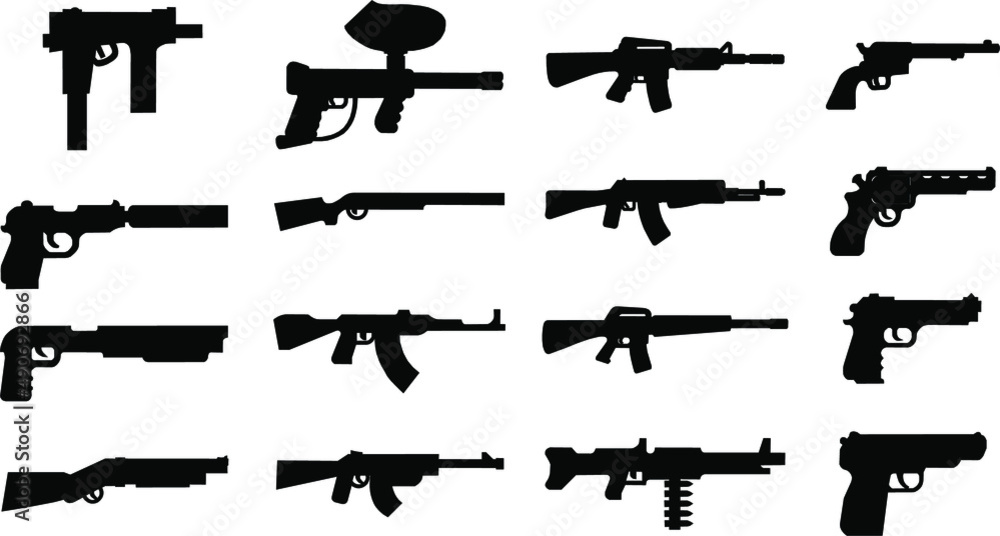 set of badges weapons, pistols