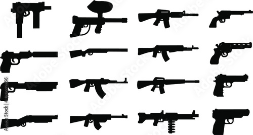 set of badges weapons, pistols