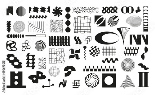 Set of unusual vector geometric shapes in memphis style