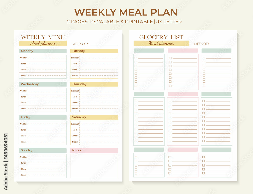 Photo & Art Print Minimalist Weekly Meal Planner printable template ...