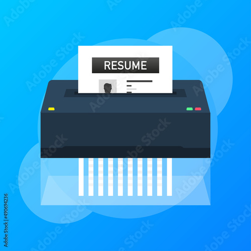 Resume flat icon with shredder. Business management. Document icon Vector illustration