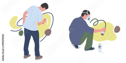 Abstract Graffiti Artist Vector Illustration. Street Artist Painting Graffiti. 