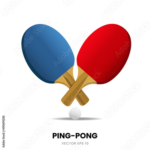 Illustration of Bet Ping Pong for Table Tennis Game in Blue and Red Color.