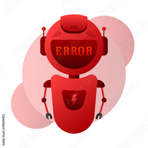Error chatbot glyph icon. Silhouette symbol. Talkbot with error in speech bubble. Error bot. Artificial intelligence