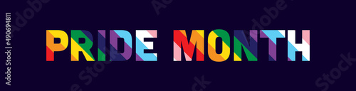 Pride Month Banner. Pride Month Text in LGBTQ Progress Pride Flag Colours