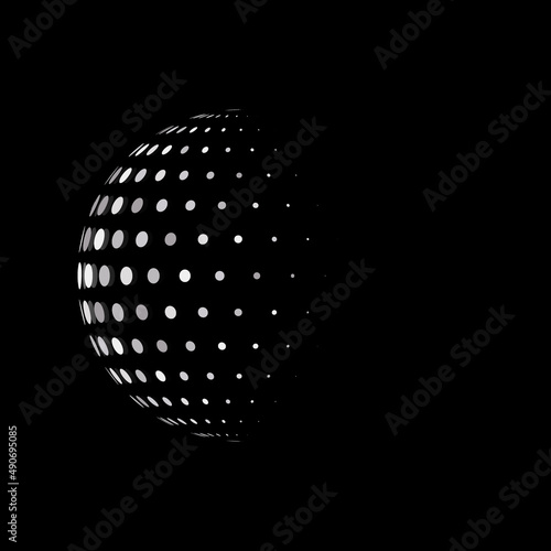 Decorative hemisphere with black circles on a white background. Vector 3d graphics.Design elements for advertising flyer, brochure layout, presentation layout, brochure template, book cover. eps 10