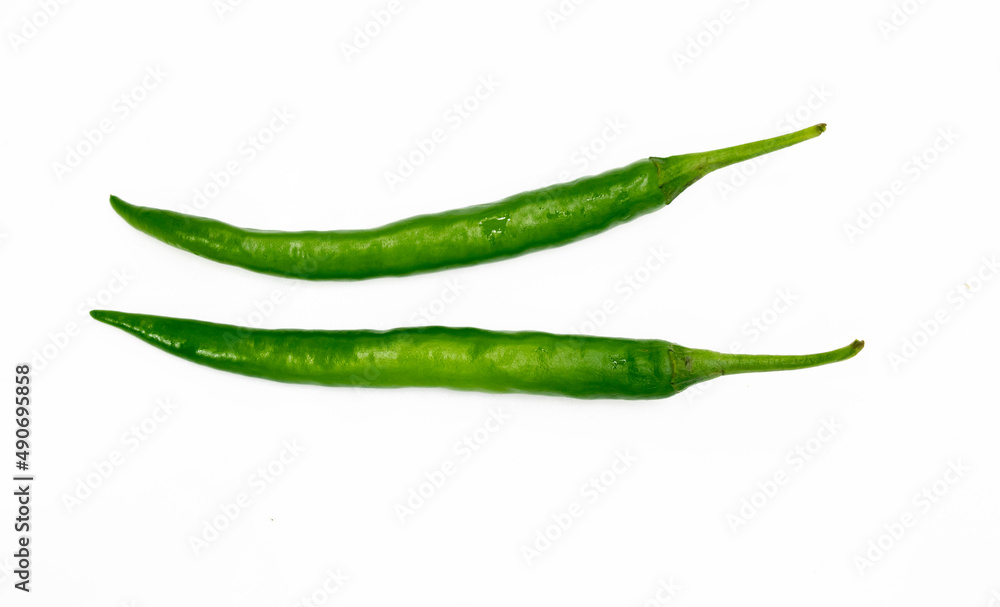 fresh two green chili over on white background fresh two green chili over on white background