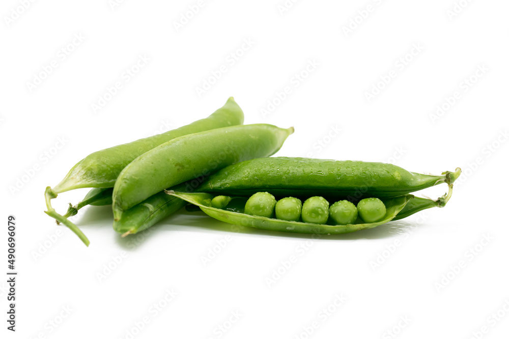 Fresh green pea pod with beans isolated on white background with clipping path. Fresh green pea pod with beans isolated on white background with clipping path.