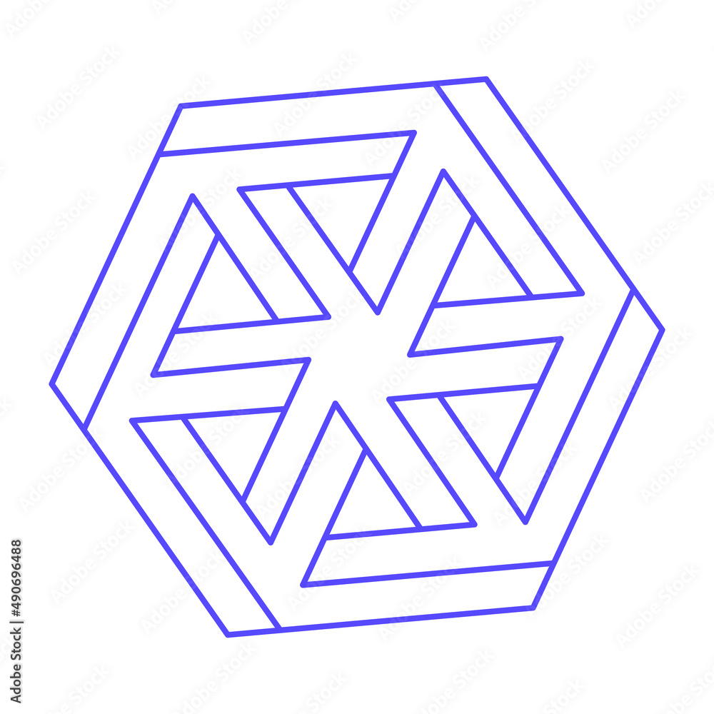 Impossible shapes, optical illusion logo, vector. Optical art objects. Geometric figure.