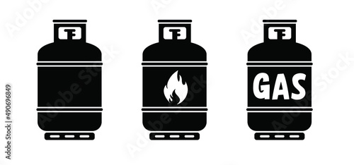 Cartoon propane gas cylinder icon or logo. Vector gas cannister symbol. LPG tank or container for propane bottles. Oxygen gas cylinder. fuel storage bottle.