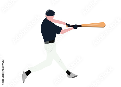 野球 ボールを打つ野球選手  打席に立つバッター　ベクターイラスト