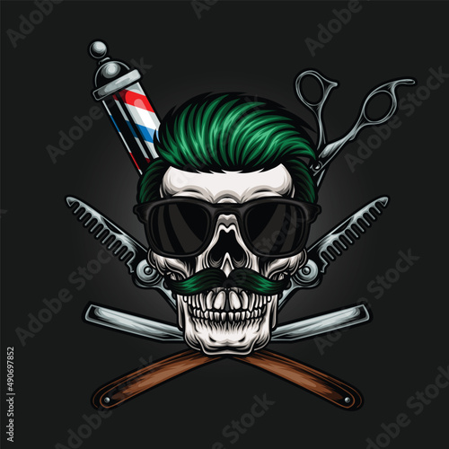 barber skull head vector illustration
