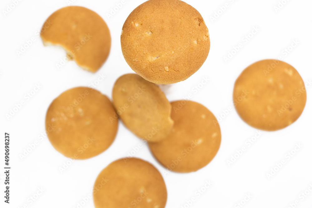 cookie over on white background, top view cookie over on white background, top view