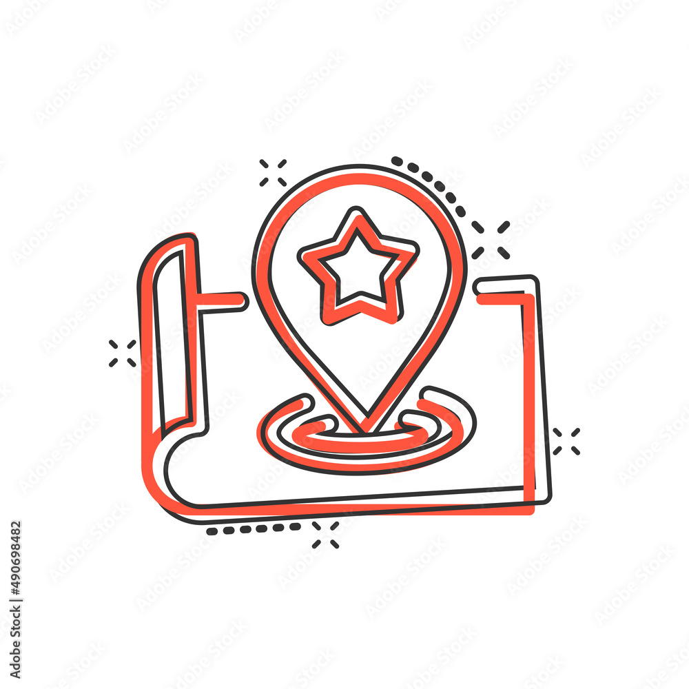 Map pin icon in comic style. gps navigation cartoon vector illustration on white isolated background. Locate position splash effect business concept. Map pin icon in comic style. gps navigation cartoon vector illustration on white isolated background. Locate position splash effect business concept.