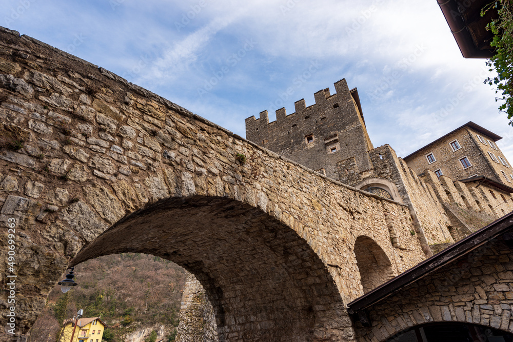 Medieval Castle of the small Tenno village, built at the end of the 12th century, Trento province, Trentino Alto Adige, Italy, Europe. Medieval Castle of the small Tenno village, built at the end of the 12th century, Trento province, Trentino Alto Adige, Italy, Europe.