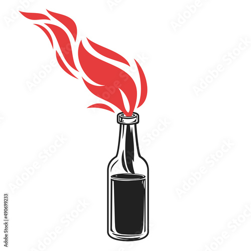 Molotov cocktail isolated on white background. Design element in cartoon flat style. Vector illustration.