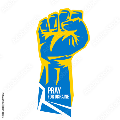 Ukrainian fist silhouette in blue and yellow color isolated on white background. Abstract patriotic concept art. Idea to explain war between Russia and Ukraine. Creative vector illustration.