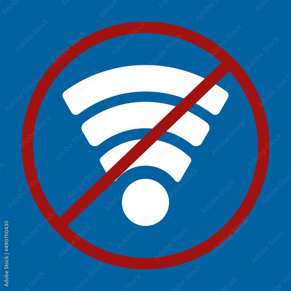 A prohibition sign for wifi not allowed or wifi not available A prohibition sign for wifi not allowed or wifi not available