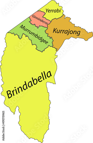 Pastel flat vector administrative map of electorate areas of the Australian territory of  AUSTRALIAN CAPITAL TERRITORY, AUSTRALIA with black border lines and name tags of its areas
