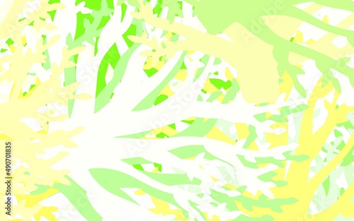 Light Green, Yellow vector doodle pattern with leaves, branches.