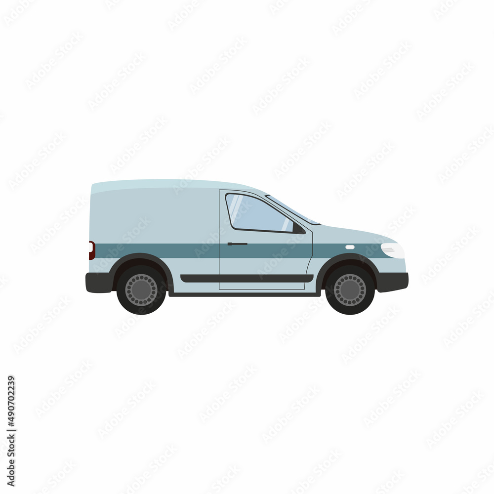 Cartoon delivery truck van  isolated on white background. Vector illustration of blue truck delivery.  Cargo auto. Flat style. Side view, profile.