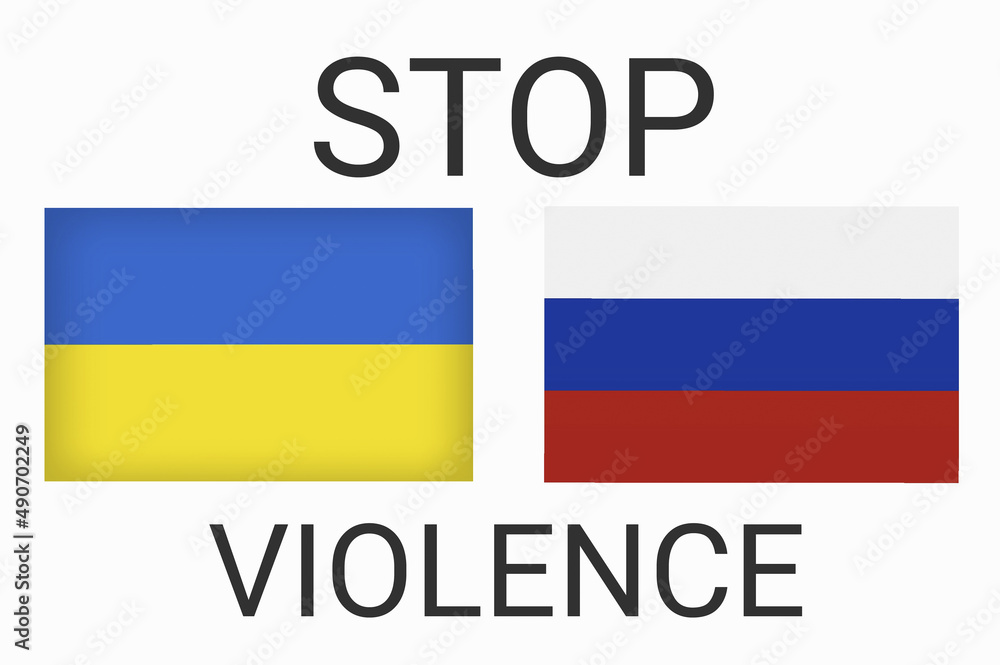 Ukraine vs Russia in world war crisis concept. Clash and military war conflict between Ukrainian and Russian country and nation. Flags of the two countries. Peace, no war, flag symbols Ukraine vs Russia in world war crisis concept. Clash and military war conflict between Ukrainian and Russian country and nation. Flags of the two countries. Peace, no war, flag symbols