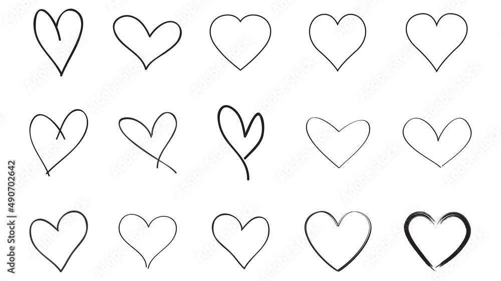 Heart contour vector. Black hand drawn love icon isolated. Paint brush stroke heart icon. Hand drawn vector for love logo, heart symbol, doodle icon and Valentine's day. Painted grunge vector set Heart contour vector. Black hand drawn love icon isolated. Paint brush stroke heart icon. Hand drawn vector for love logo, heart symbol, doodle icon and Valentine's day. Painted grunge vector set