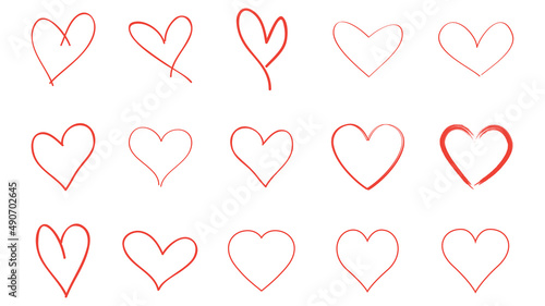 Heart contour vector. Red hand drawn love icon isolated. Paint brush stroke heart icon. Hand drawn vector for love logo, heart symbol, doodle icon and Valentine's day. Painted grunge vector shape