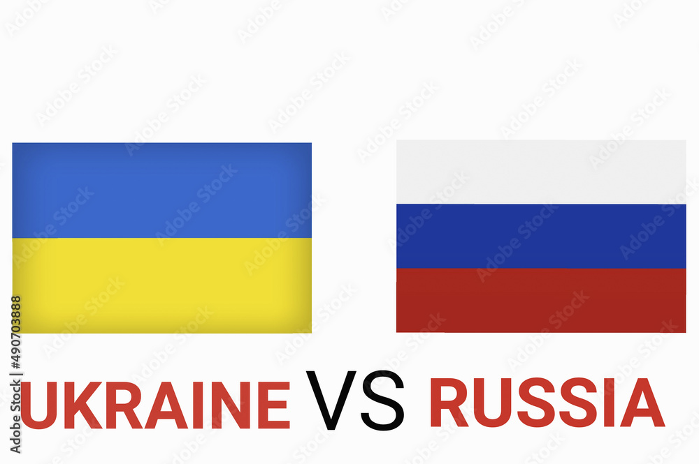 Fototapeta premium Ukraine vs Russia in world war crisis concept. Clash and military war conflict between Ukrainian and Russian country and nation. Flags of the two countries. Peace, no war, flag symbols